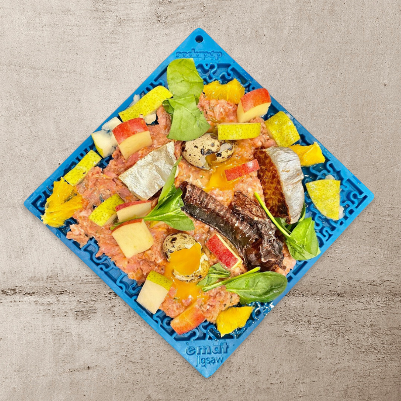SodaPup eMat Lick Mat Bundle - Large Blue Jigsaw & Yellow Honeycomb