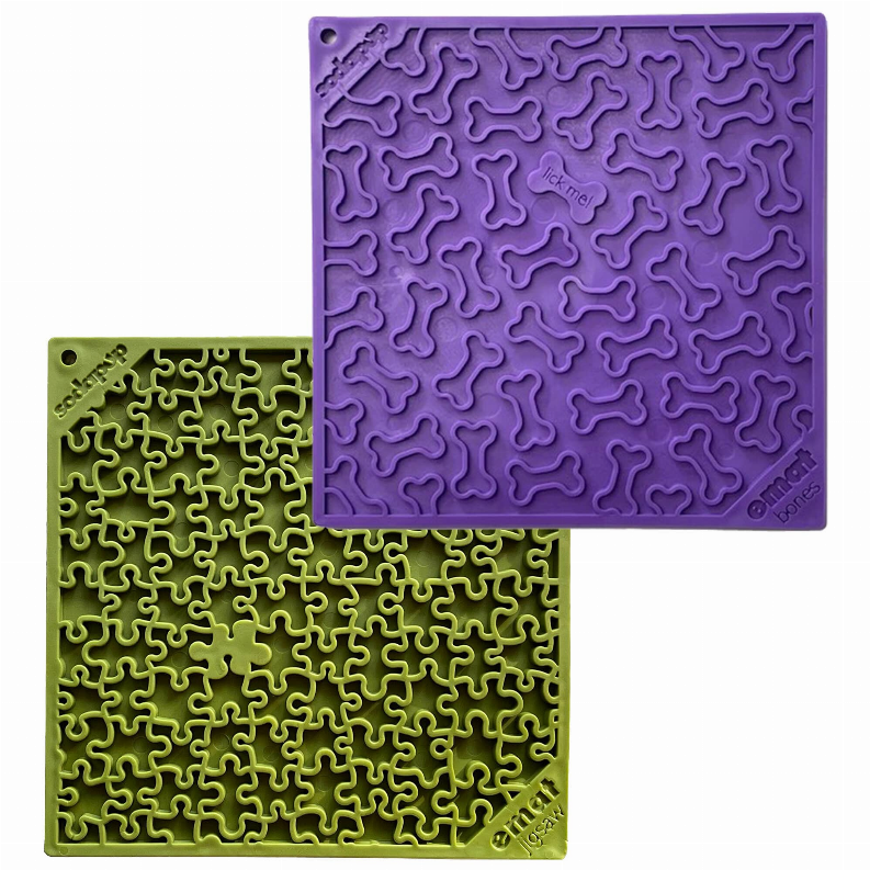 SodaPup eMat Lick Mat Bundle - Large Green Jigsaw & Purple Bones