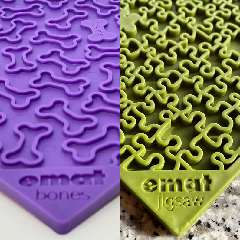 SodaPup eMat Lick Mat Bundle - Large Green Jigsaw & Purple Bones
