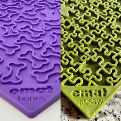 SodaPup eMat Lick Mat Bundle - Large Green Jigsaw & Purple Bones