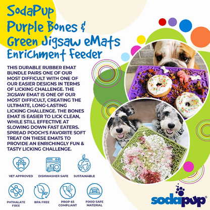 SodaPup eMat Lick Mat Bundle - Large Green Jigsaw & Purple Bones
