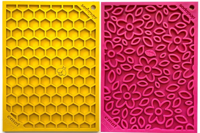 SodaPup Small eMat Lick Mat Bundle - Pink Flower Power & Yellow Honeycomb
