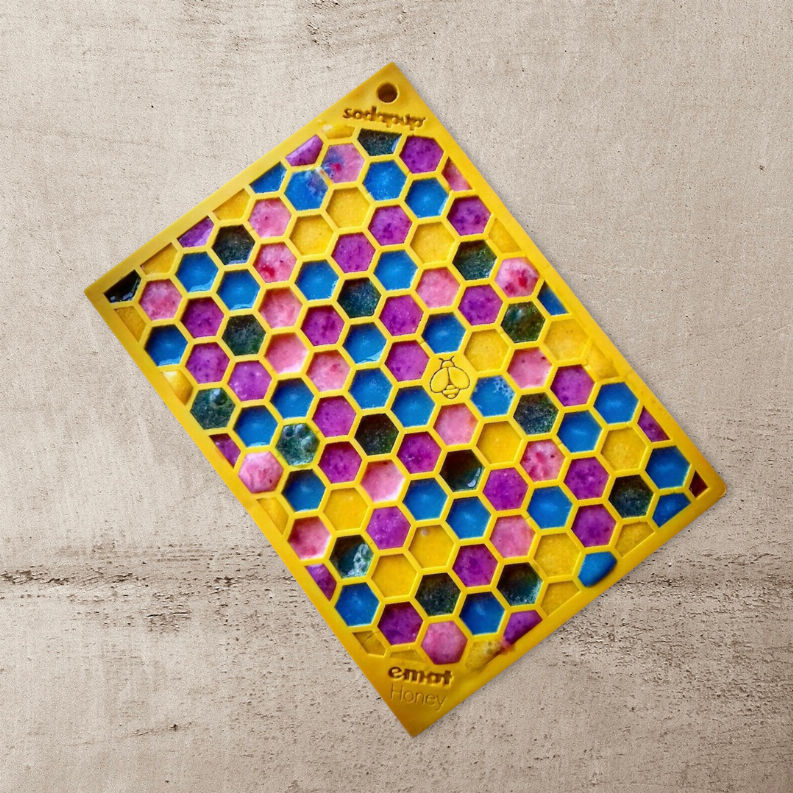 SodaPup Small eMat Lick Mat Bundle - Pink Flower Power & Yellow Honeycomb