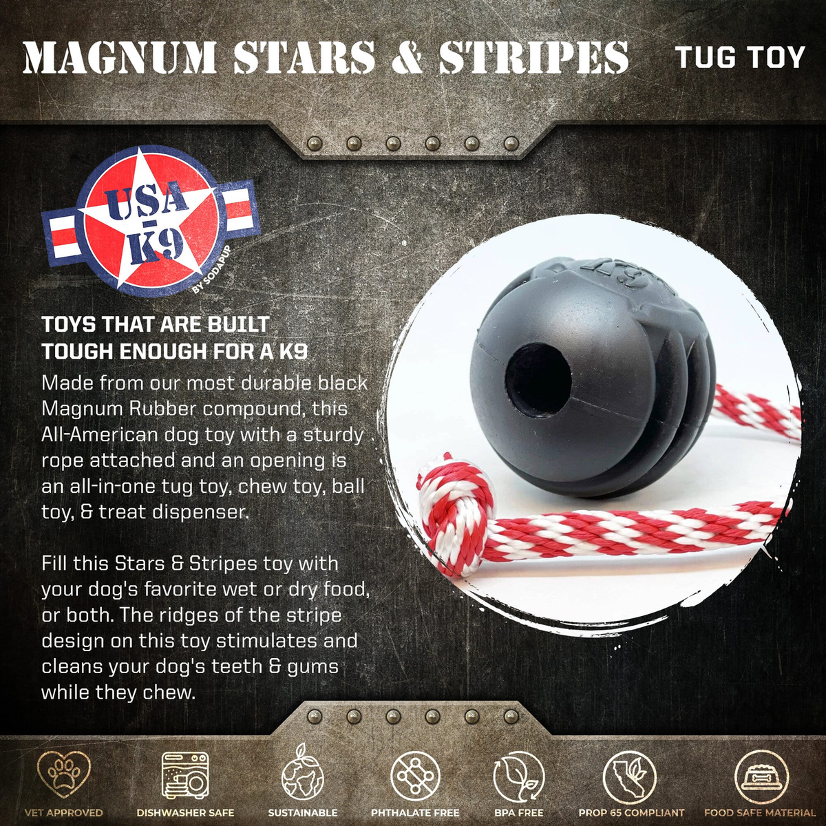 SodaPup USA-K9 Magnum Stars & Stripes Rubber Ball
