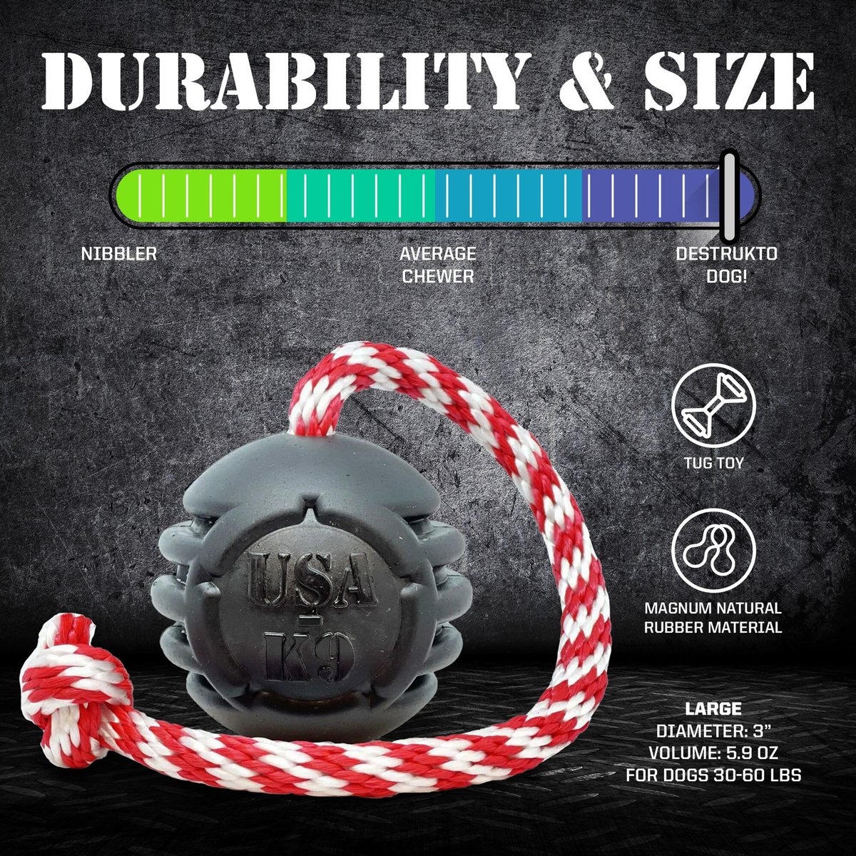 SodaPup USA-K9 Magnum Stars & Stripes Rubber Ball