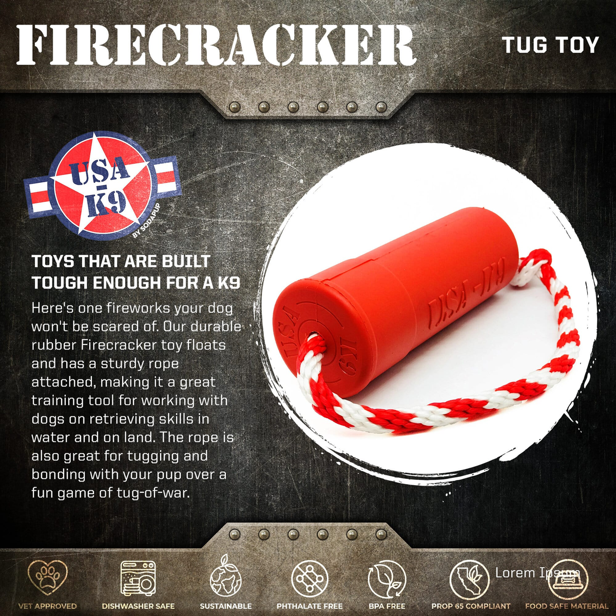 SodaPup USA-K9 Firecracker Floating Rubber Training Dummy