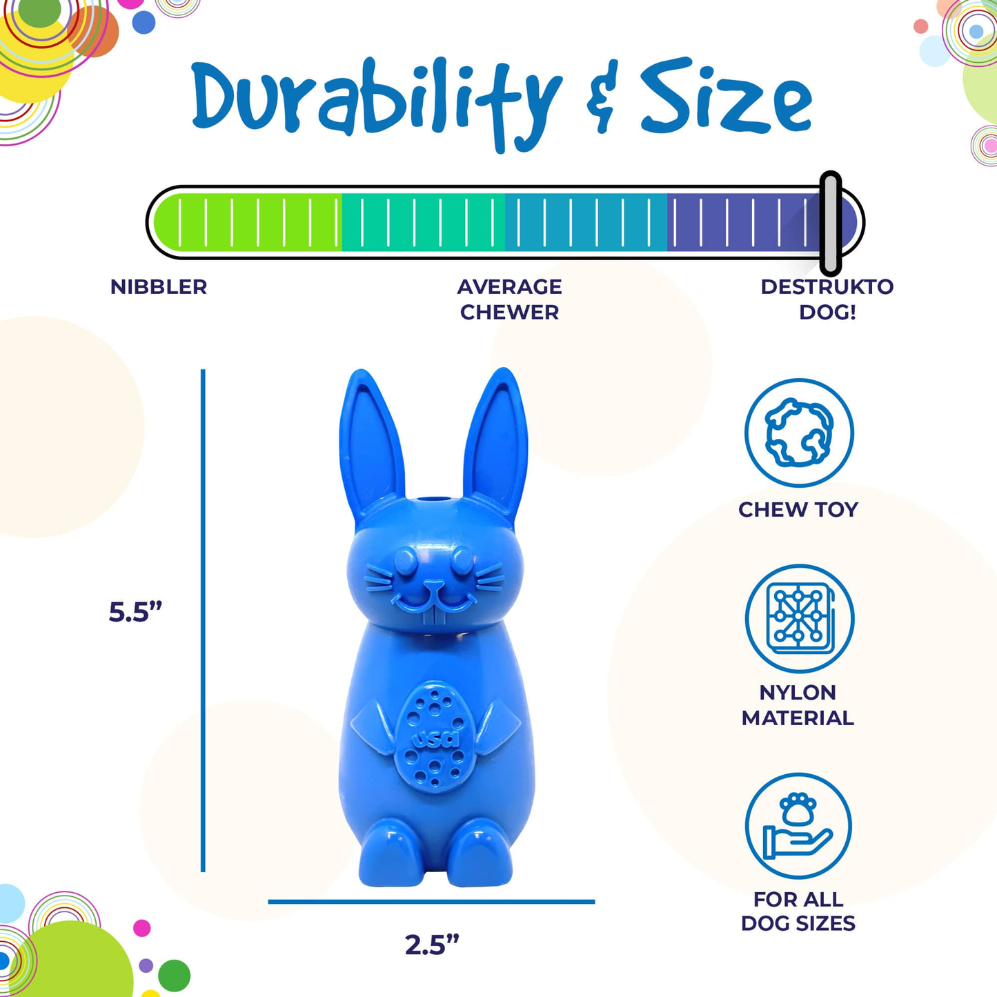 SodaPup Bunny Nylon Dog Chew Toy for Aggressive Chewers