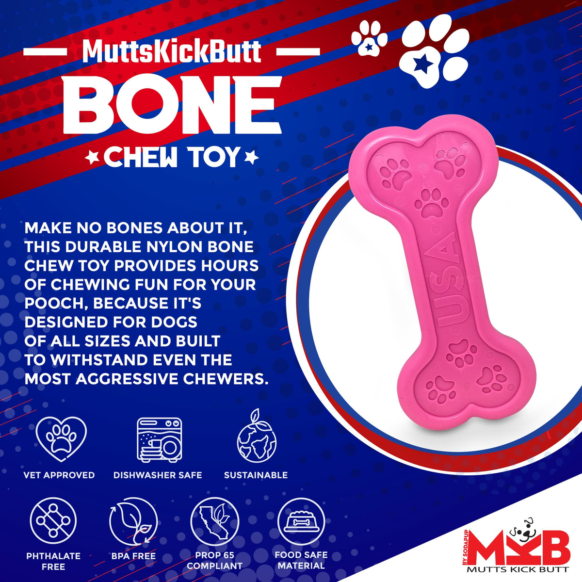 SodaPup MKB Bone Ultra-Durable Nylon Dog Chew Toy