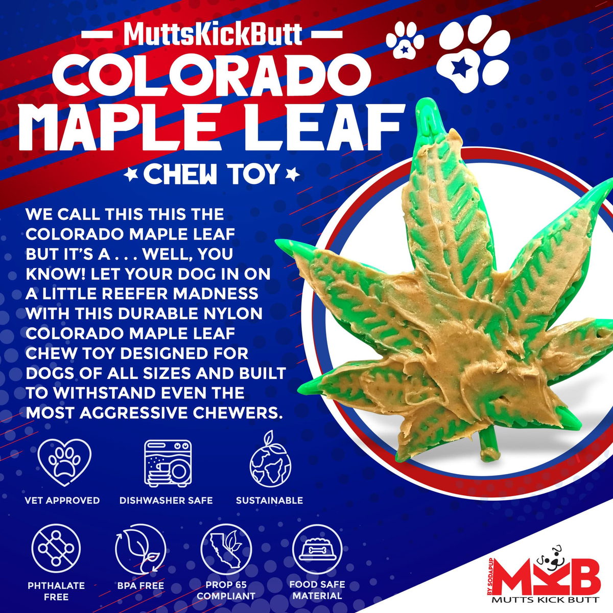 SodaPup Colorado Maple Leaf Nylon Dog Chew Toy