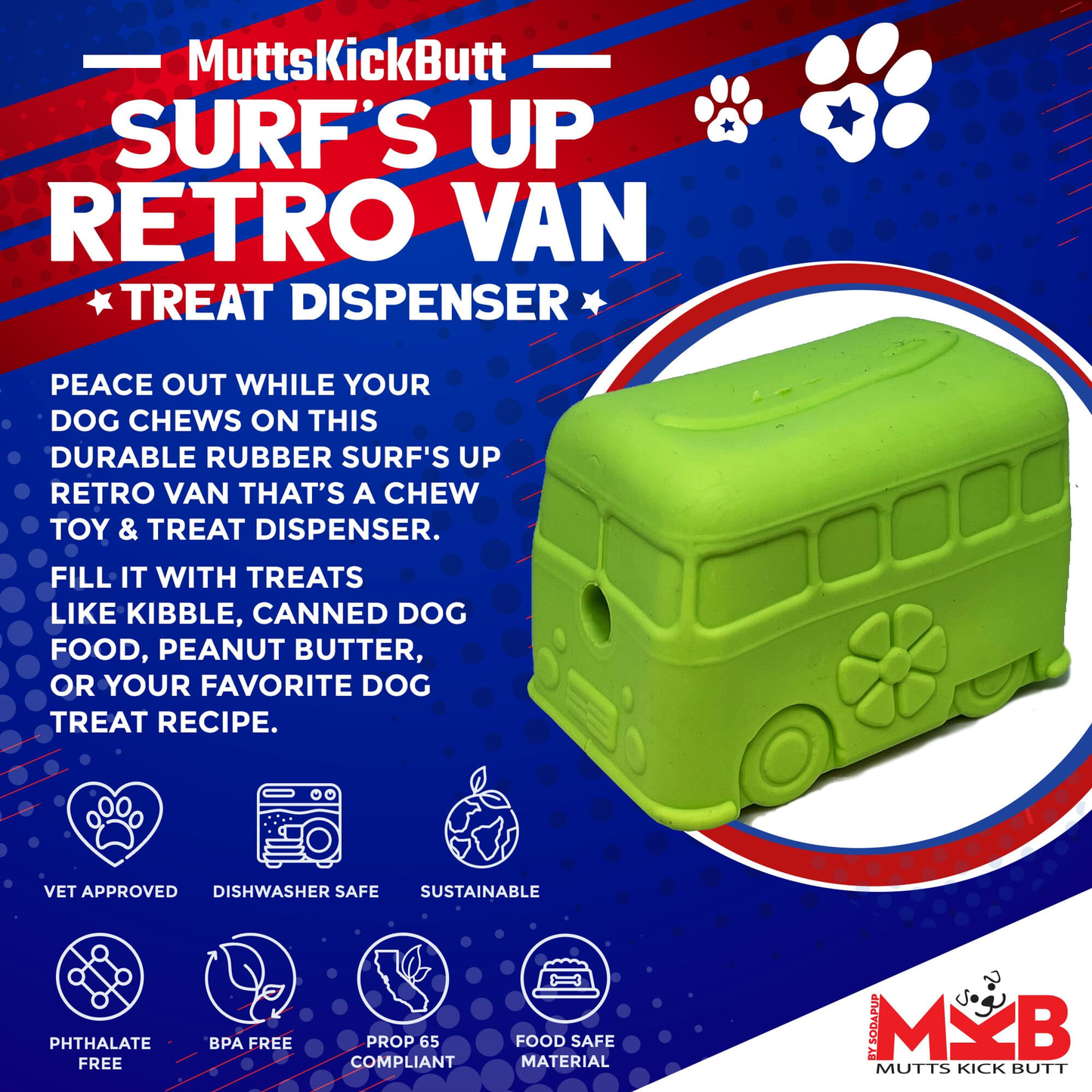 SodaPup MKB Surf's Up Retro Van Chew & Treat Toy
