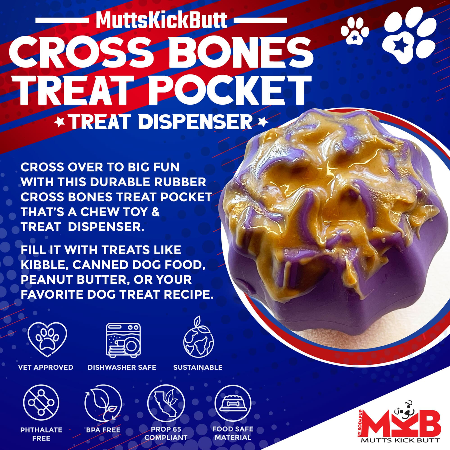 SodaPup Cross Bones Chew Toy and Treat Pocket