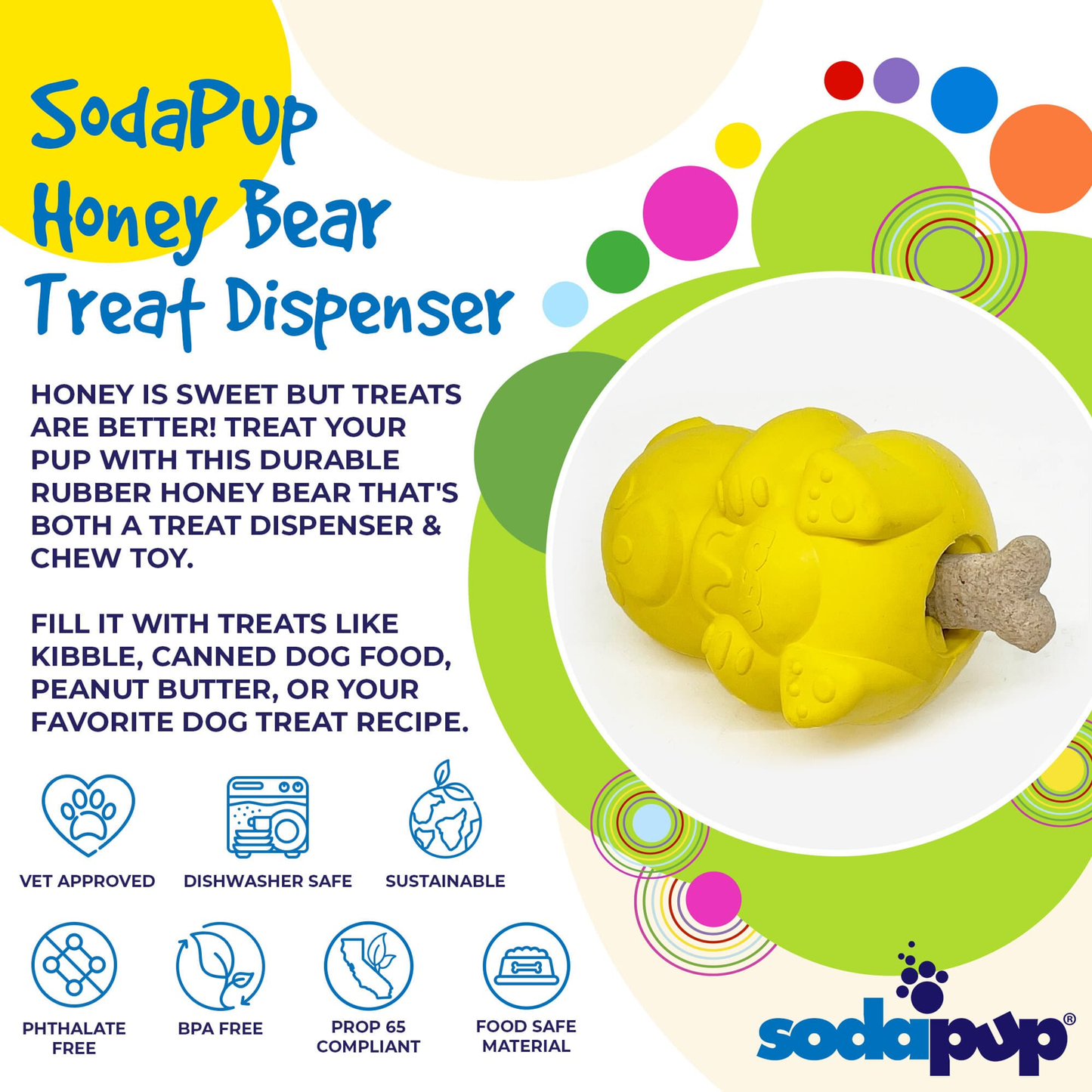 SodaPup Honey Bear eDispenser Rubber Treat Toy - Medium