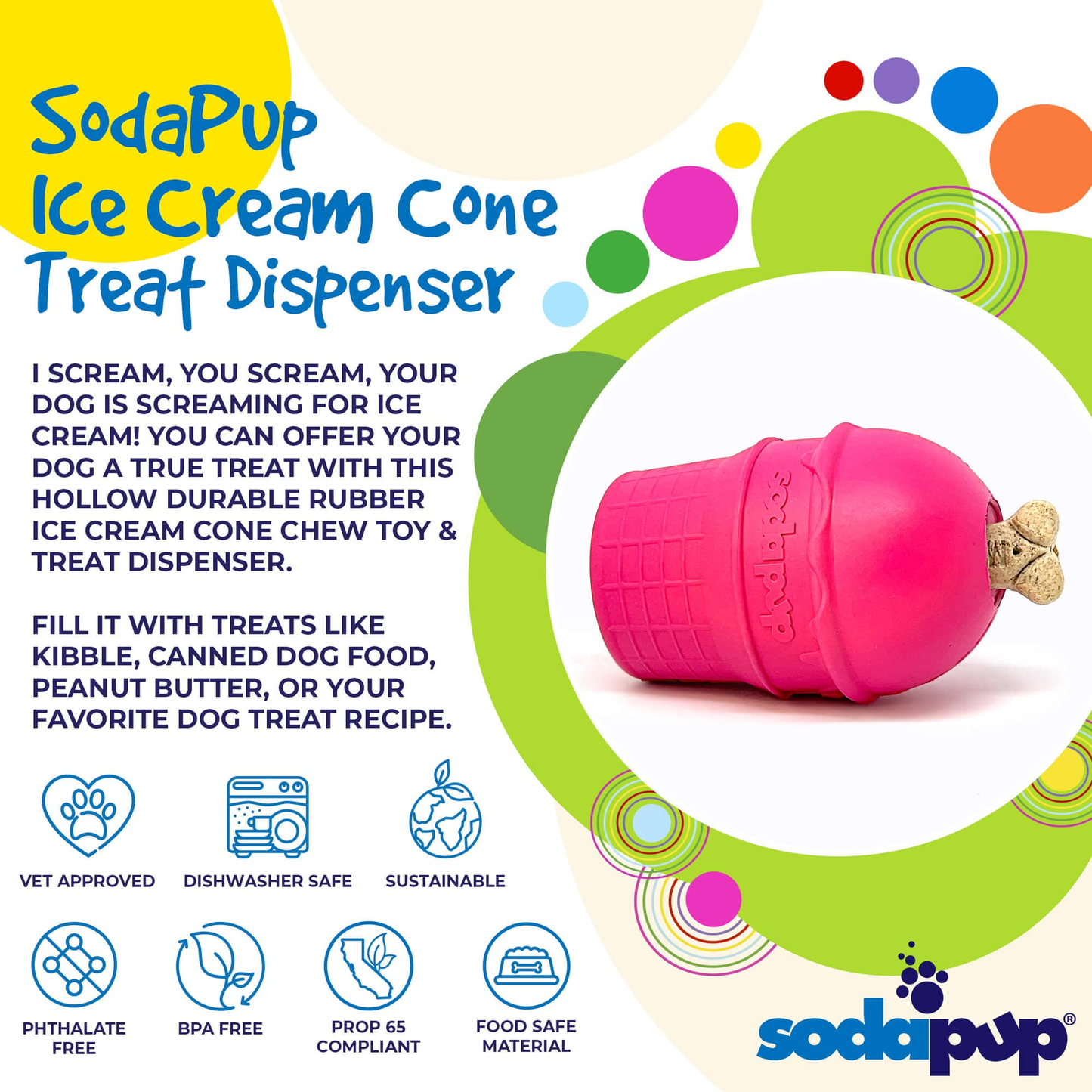 SodaPup Ice Cream Cone Rubber Chew Toy & Treat Dispenser