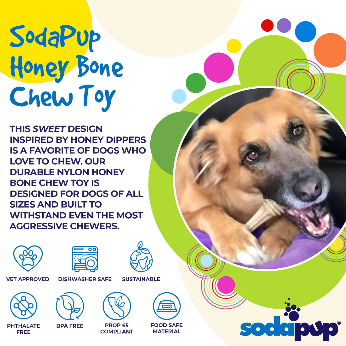 SodaPup Honey Bone Nylon Dog Chew Toy for Aggressive Chewers
