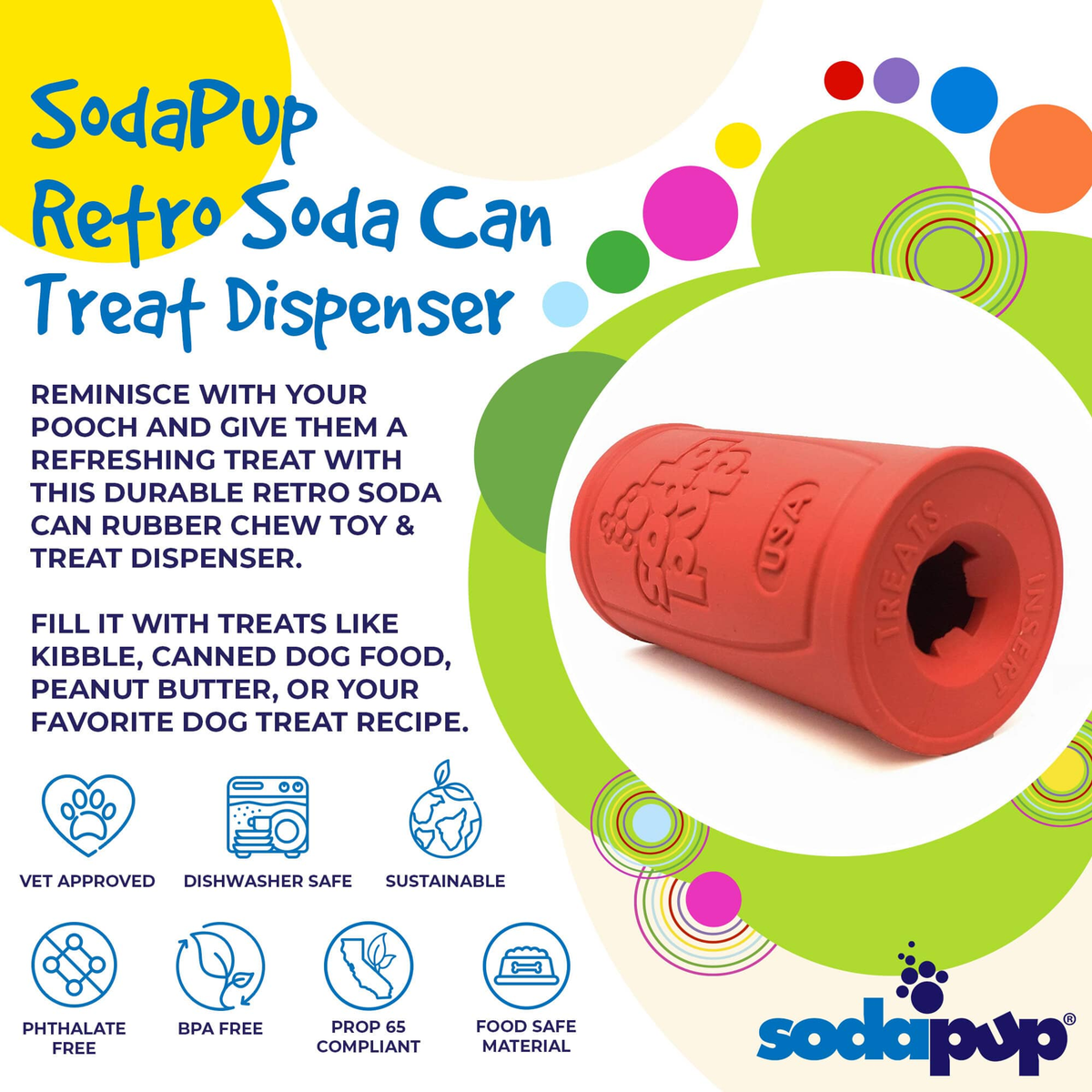 SodaPup Retro Soda Can Rubber Chew & Treat Dispenser