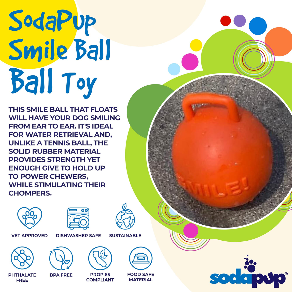 SodaPup Smile Ball Rubber Chew & Floating Fetch Toy