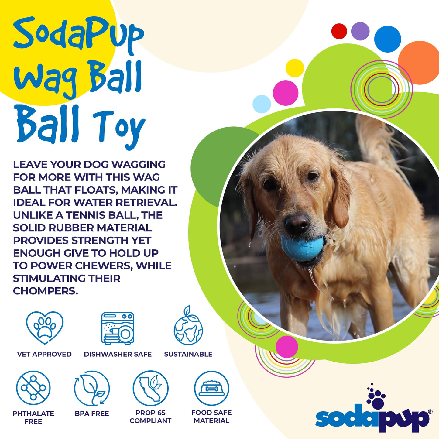SodaPup Wag Ball Ultra-Durable Rubber Chew Toy
