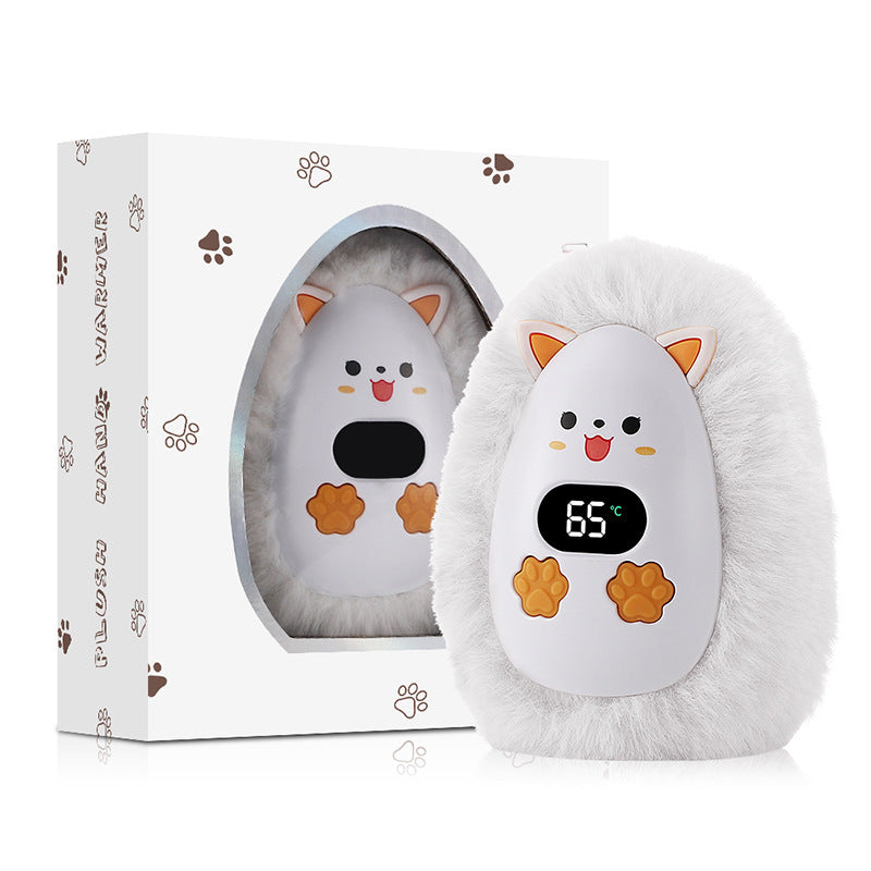 Plush Rechargeable Hand Warmer with Digital Display and Portable Design