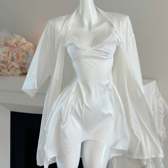 Women Satin Camisole Nightgown V-Neck Lace Sleepwear