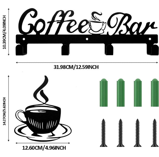 Coffee Bar sign and cup piece dimensions with screws and anchors
