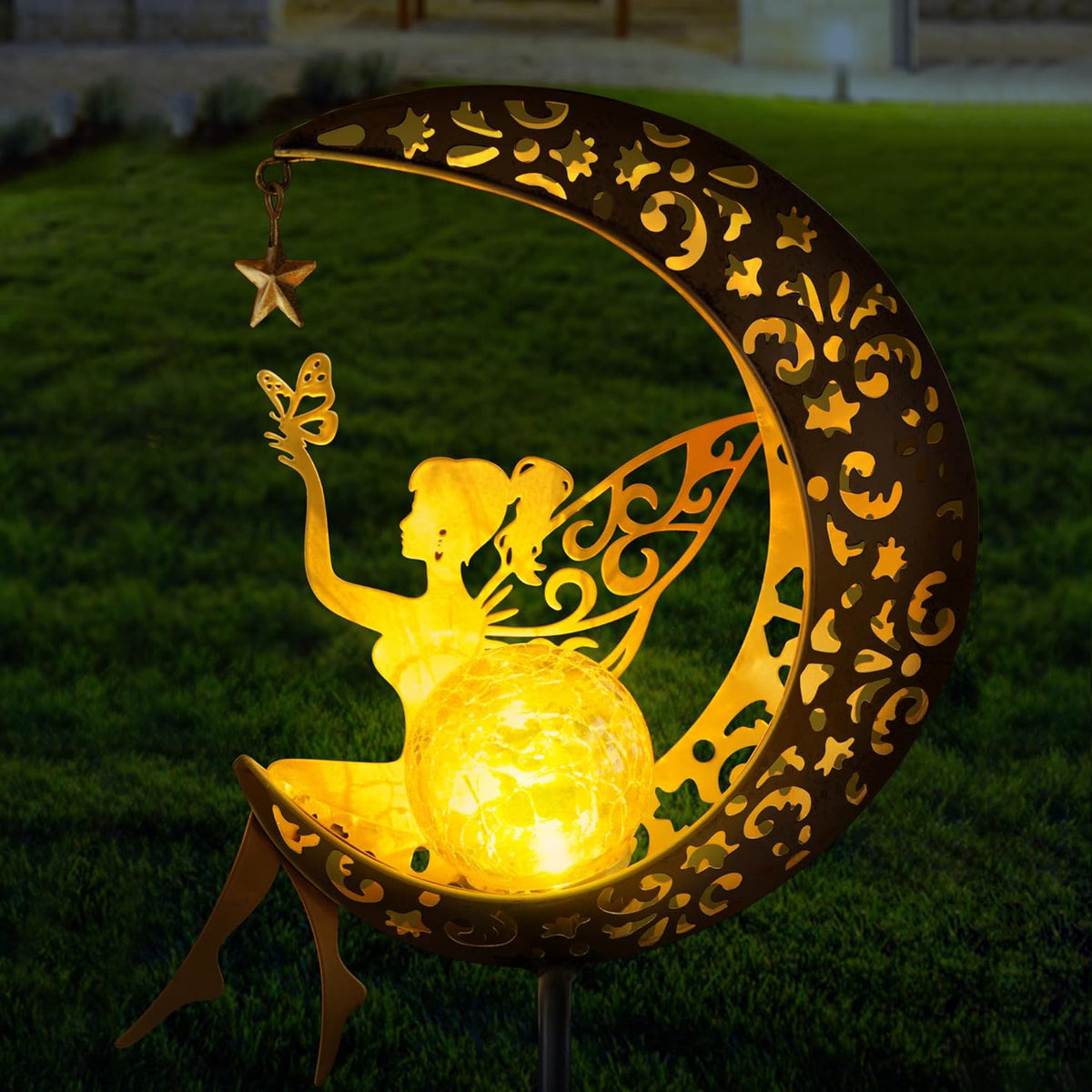 Solar Powered Moon Fairy Garden Light