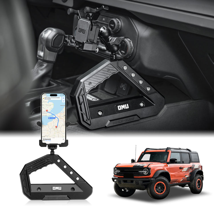 Ford Bronco center console grab handle phone holder, top view