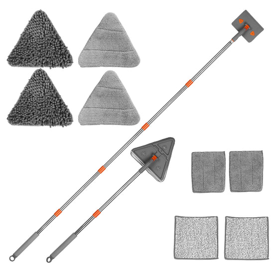 Wall mop with triangle and square heads and spare pads