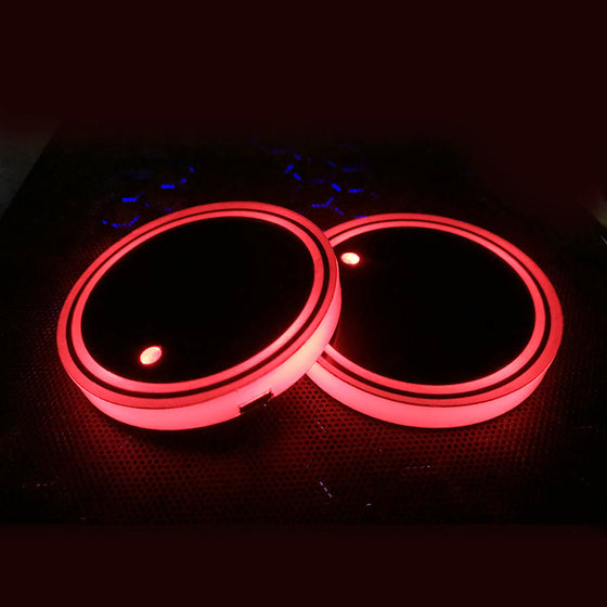 Ring-style LED coasters glowing red