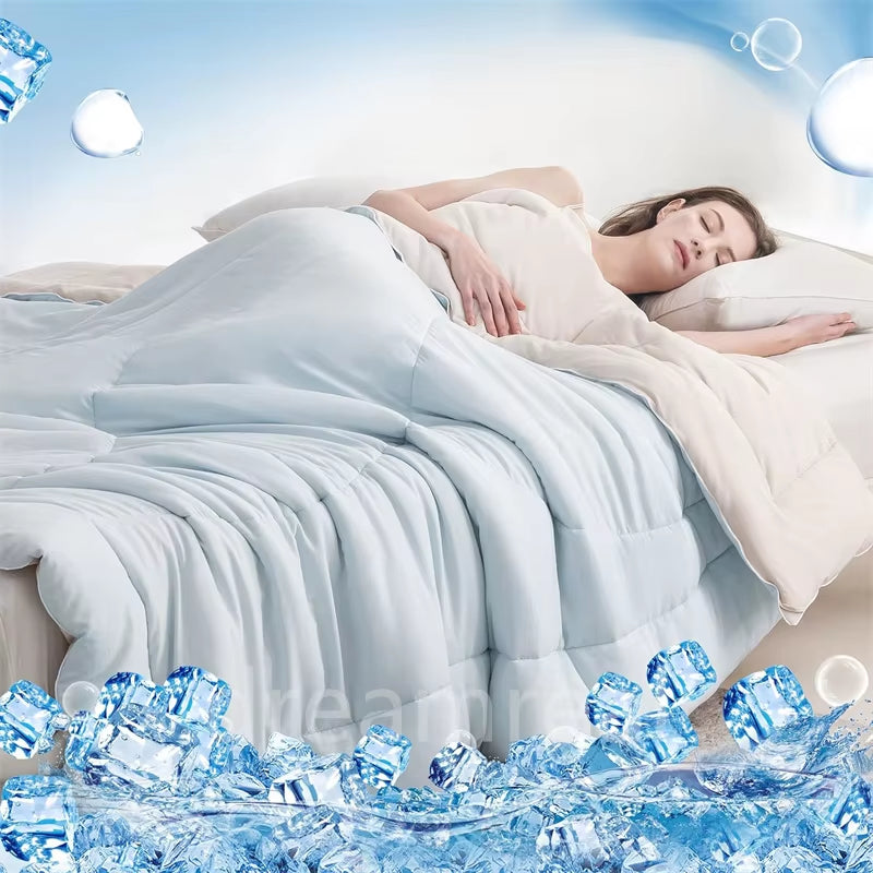 Reversible Cooling Blankets Smooth Air Condition Comforter Lightweight Summer Quilt Washable Double Side Cold Fabric & Cool Skin