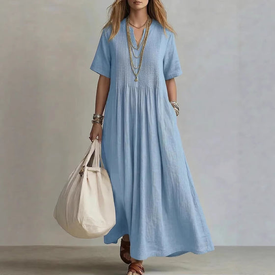 Women's pleated cotton linen maxi dress, photo 4