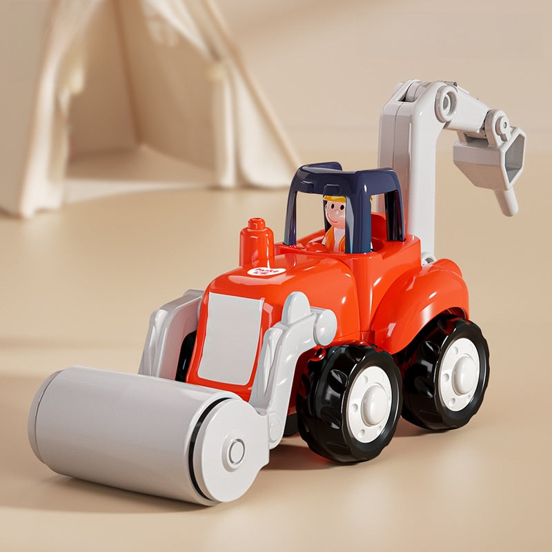 Orange toy loader with a driver figure and a roller
