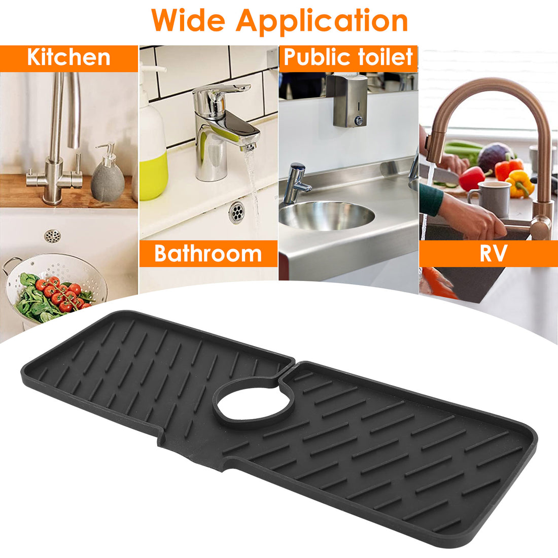 Faucet mat used in a bathroom, public restroom and RV