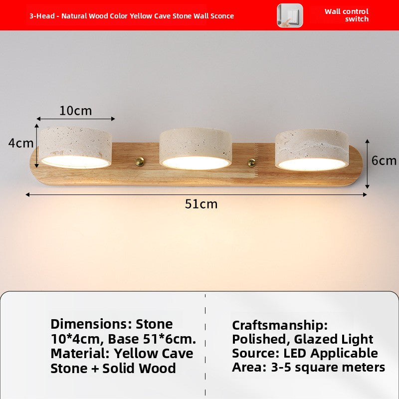Japanese Mid-Century Style Travertine Stone LED Vanity Wall Lamp