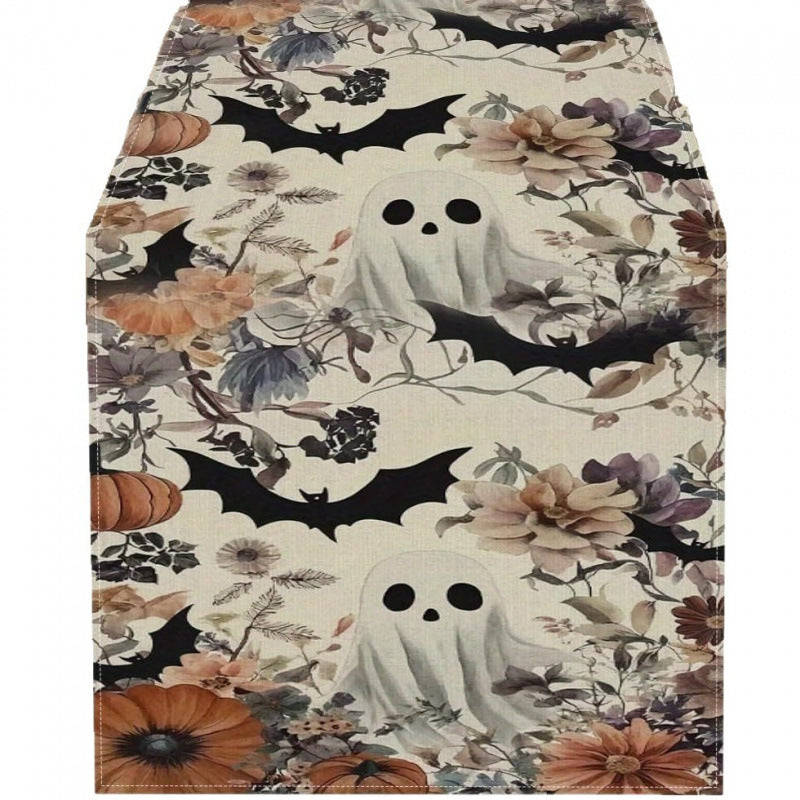 Halloween Pumpkin Ghost Linen Table Runner