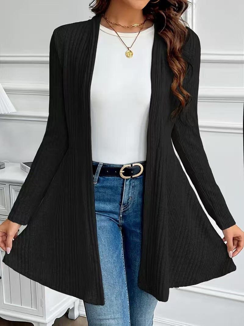 Women's Soft Brushed Ribbed Long Sleeve Open Cardigan