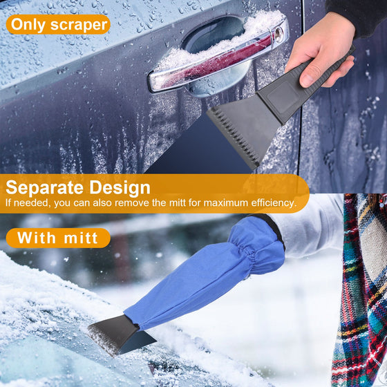 Scraper shown separate from the mitt and in use