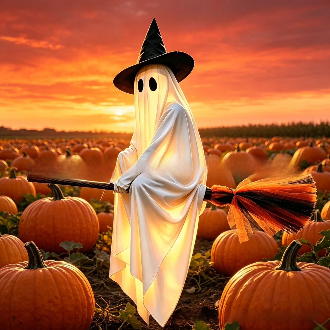 Flying Broom Ghost Halloween Decoration