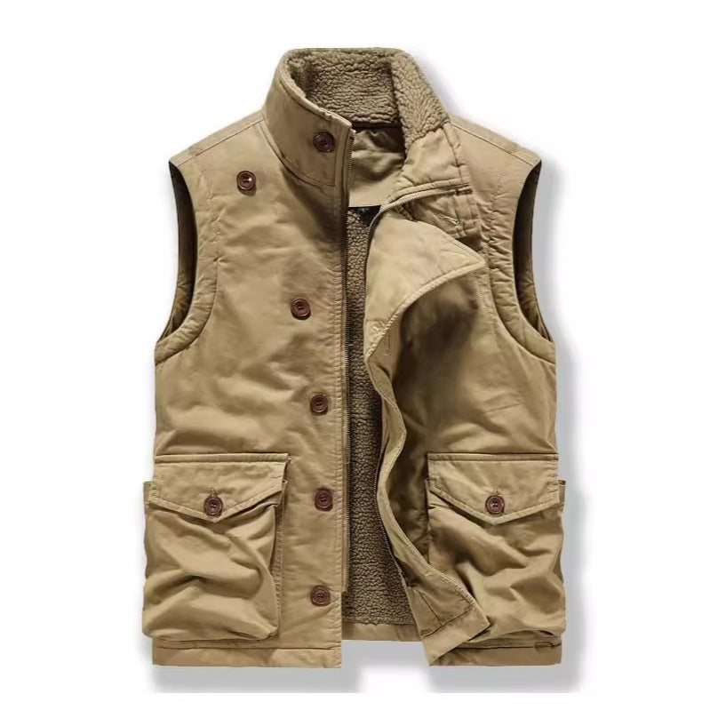 Men Winter Cotton Padded Vest Workwear Sleeveless Jacket