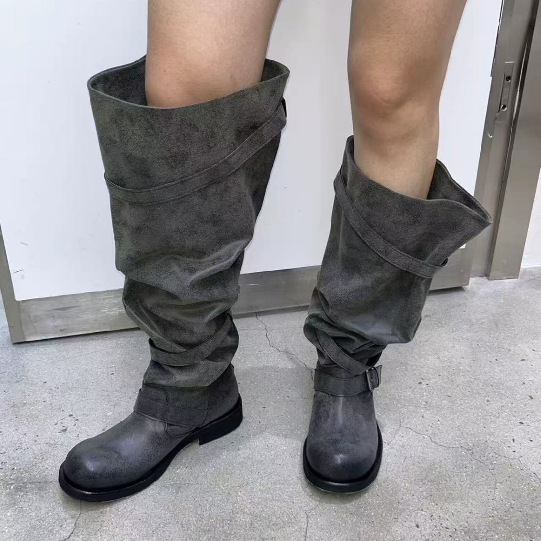 Women's Niche Korean Design Wide-Calf Over-the-Knee Chunky Heel Riding Boots