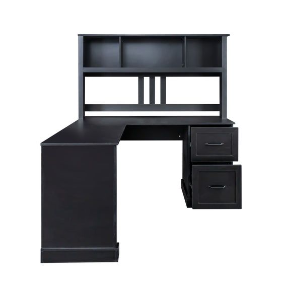 Black home office desk with hutch, photo 6