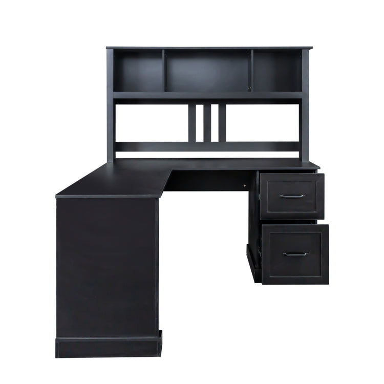 Home Office Computer Desk with Hutch Black Finish