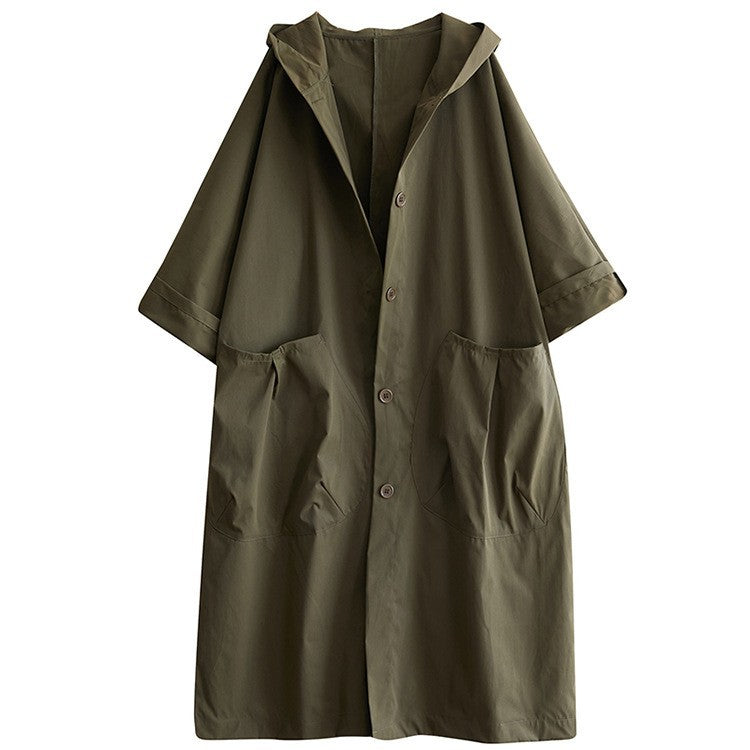 Fashionable loose-fitting knee-length long coat with large pockets for women