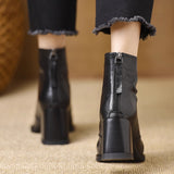 Womens Retro Square Toe Thick Heel Boots Back Zipper Fashion Ankle Boots