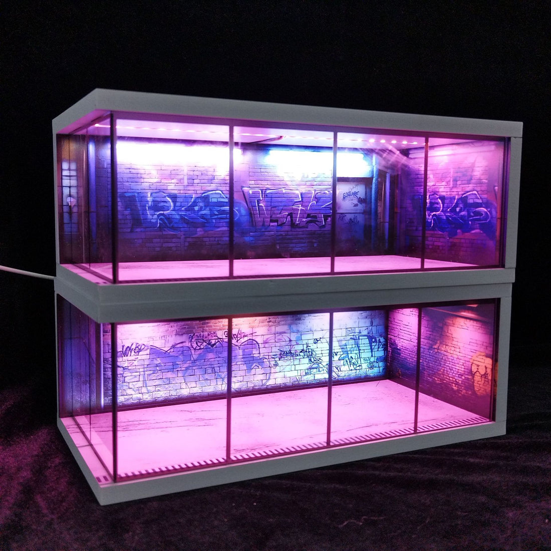 Miniature Cyberpunk Scene Model with Neon Lights product image 1
