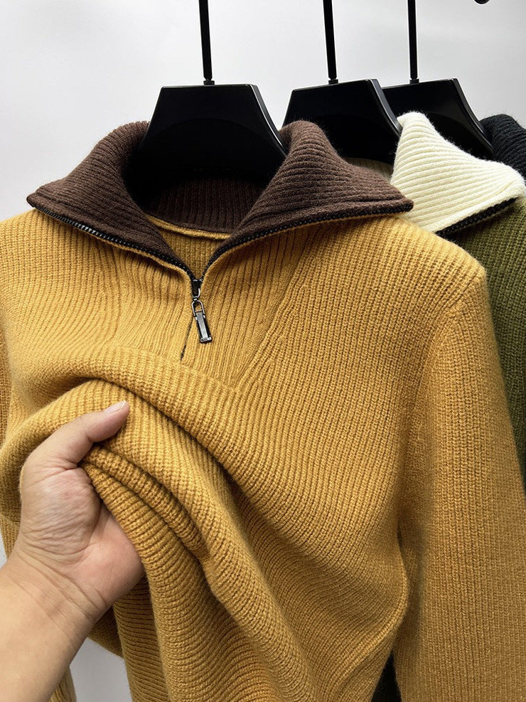 High-end zipper sweater coat men's winter reversible turtleneck sweater men's thickened bottoming shirt trendy men's sweater