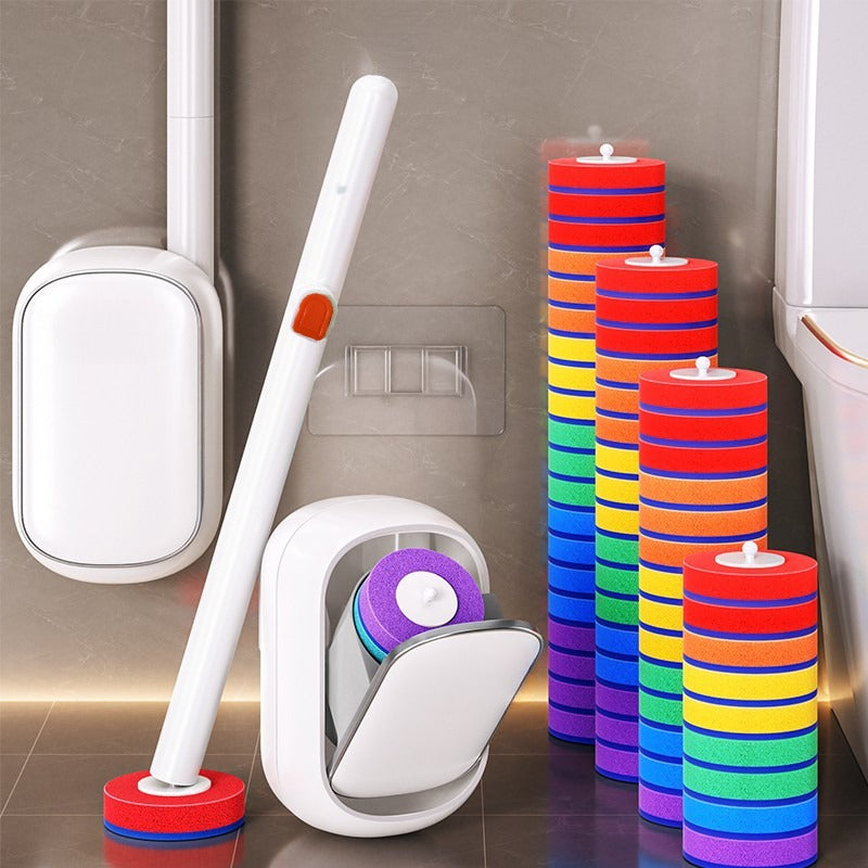 Disposable Toilet Brush Set with Wall-Mounted Holder and Refill Heads