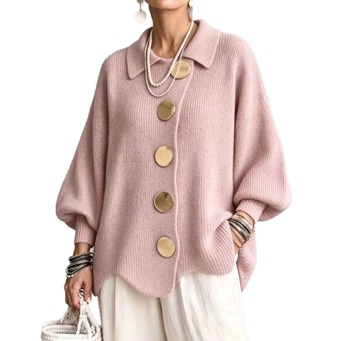 Women's V-Neck Button Long Sleeve Knit Sweater