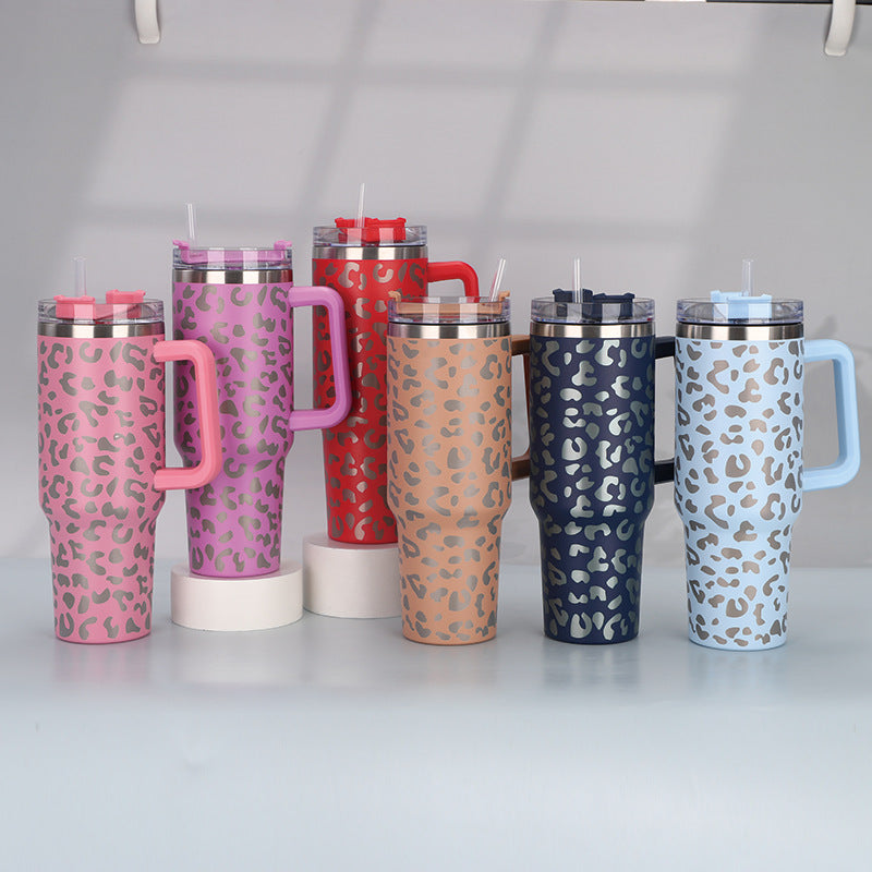 Print Insulated Stainless Steel Cup with Handle and Straw