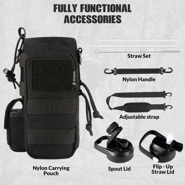 Tactical water bottle open lid view