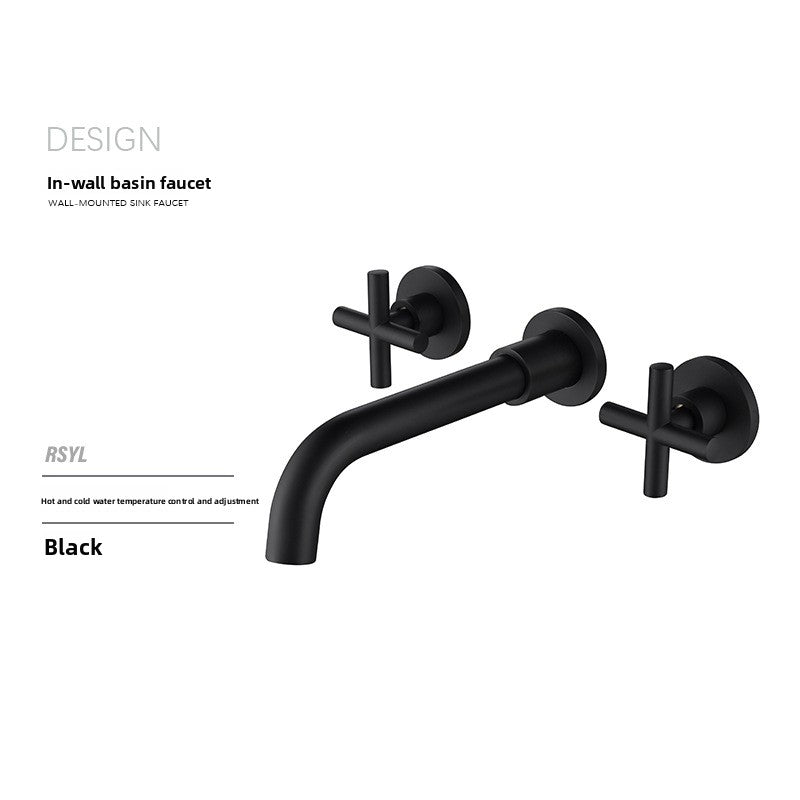 All-Copper Concealed Basin Mixer Tap Pre-Embedded Dual-Handle Wall-Mounted Three-Hole Faucet